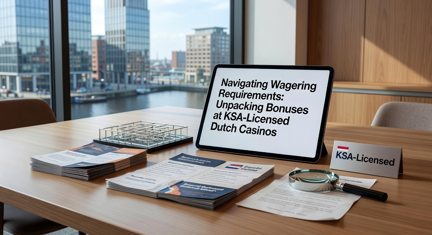 Grafik mit Casino-Boni und Wagering-Requirements-Symbolen, die eine Waage darstellen, die Bedingungen abwägt
