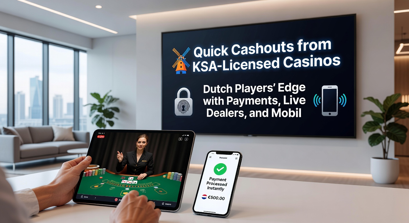 Smartphone mit Casino-App im Vordergrund, Live-Dealer am Tisch und Zahlungssymbolen für mobile Auszahlungen